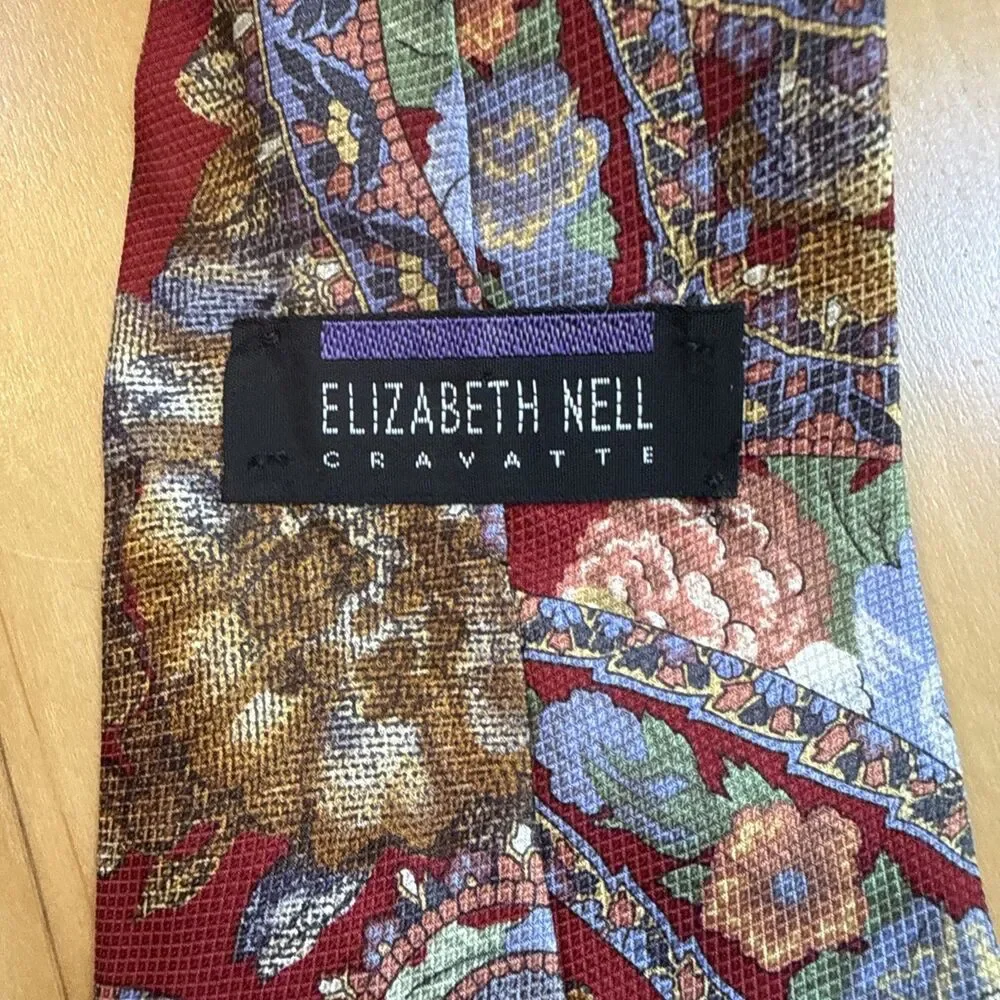 ELIZABETH NELL 100% SILK TIE FLORAL VINTAGE MULTICOLORED